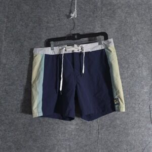 Marine Layer Swim Trunks Shorts Womens Size 34 Blue Colorblock Drawstring Beach